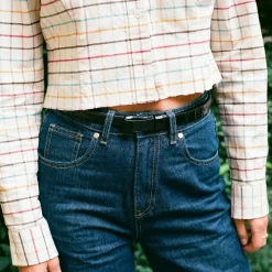 Cienki Pasek Bez Klamry, Czarny Wzor Krokodyla