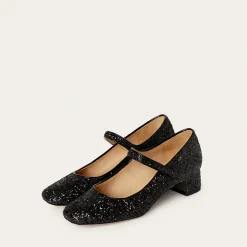 Dora Czółenka Na Niskim Obcasie, Czarny Brokat