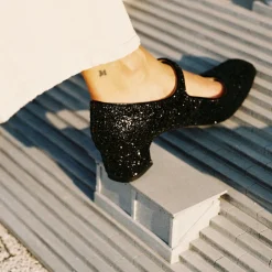 Dora Czółenka Na Niskim Obcasie, Czarny Brokat