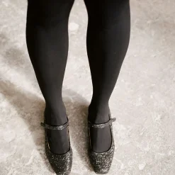 Dora Czółenka Na Niskim Obcasie, Czarny Brokat