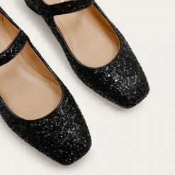 Dora Czółenka Na Niskim Obcasie, Czarny Brokat