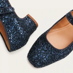 Dora Czółenka Na Niskim Obcasie, Granatowy Brokat