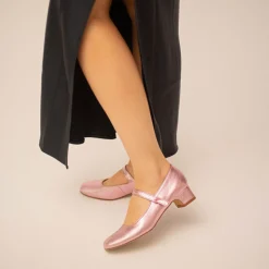 Dora Czółenka Na Niskim Obcasie, Metaliczny Rozowy