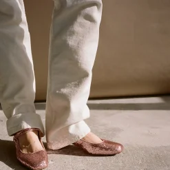 Dora Czółenka Na Niskim Obcasie, Pudrowy Brokat