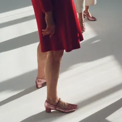 Dora Czółenka Na Niskim Obcasie, Pudrowy Brokat