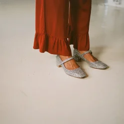 Dora Czółenka Na Niskim Obcasie, Srebrny Brokat