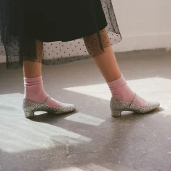 Dora Czółenka Na Niskim Obcasie, Srebrny Brokat