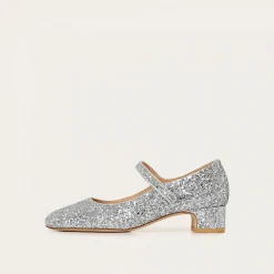 Dora Czółenka Na Niskim Obcasie, Srebrny Brokat