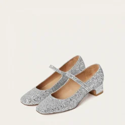 Dora Czółenka Na Niskim Obcasie, Srebrny Brokat