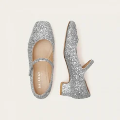 Dora Czółenka Na Niskim Obcasie, Srebrny Brokat