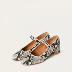 Dora Czółenka Na Niskim Obcasie, Zlamana Biel Wzor Pytona