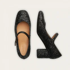 Dora Czółenka Na Wysokim Obcasie, Czarny Brokat