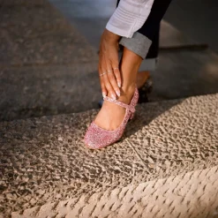 Dora Czółenka Na Wysokim Obcasie, Pudrowy Brokat