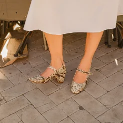 Dora Czółenka Na Wysokim Obcasie, Zlamana Biel Wzor Pytona