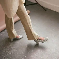 Dora Czółenka Na Wysokim Obcasie, Srebrny Brokat