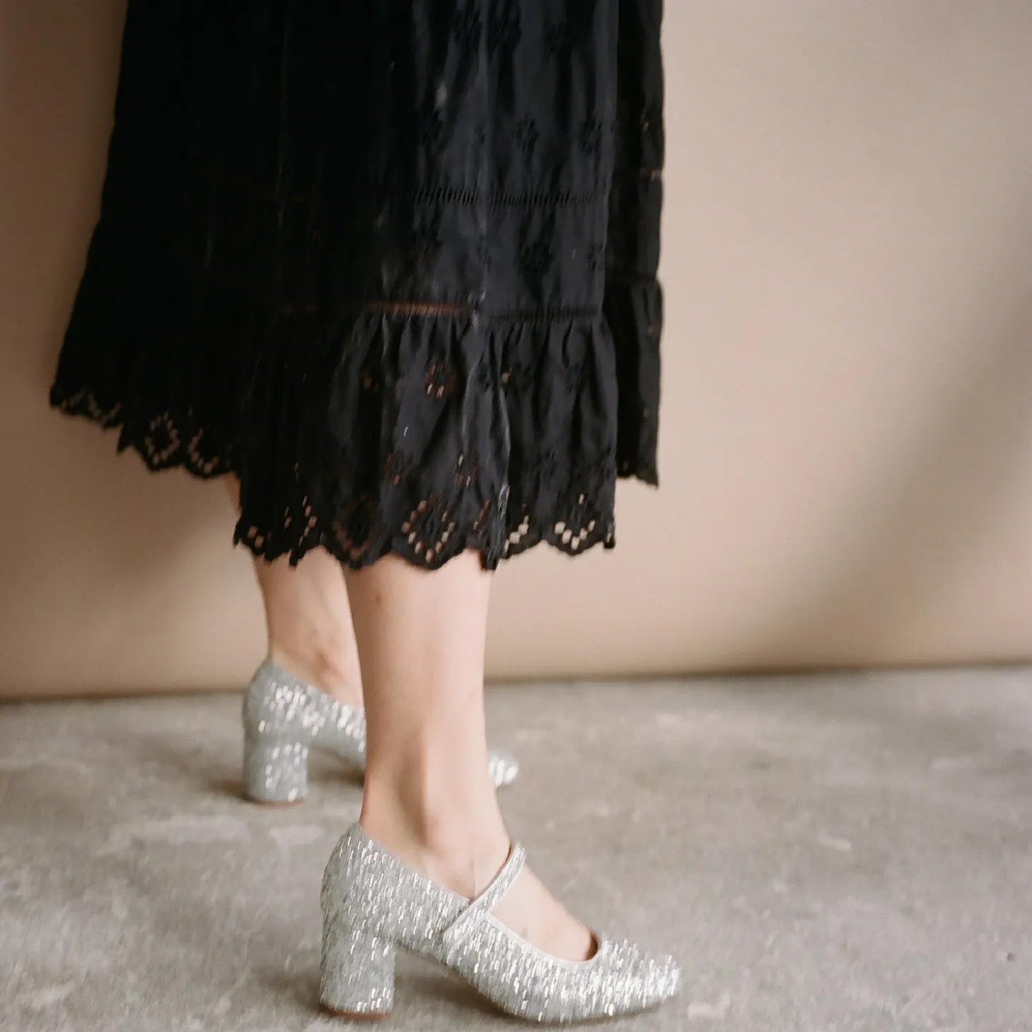 Dora Czółenka Na Wysokim Obcasie, Srebrny Brokat