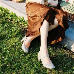 Dora Czółenka Na Wysokim Obcasie, Srebrny Brokat