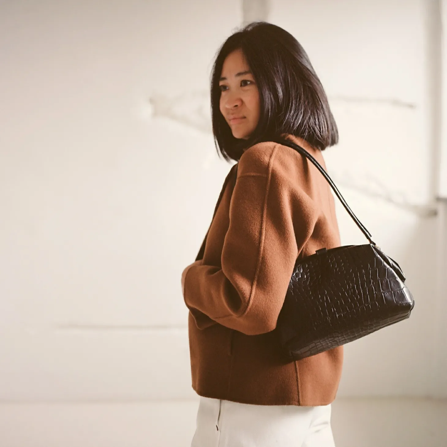 Hug Bag Torebka L, Czarny Wzor Krokodyla