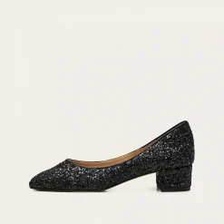 Migdal Czółenka Na Niskim Obcasie, Czarny Brokat