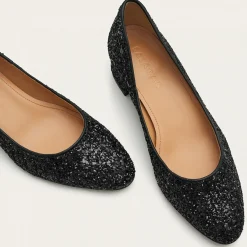 Migdal Czółenka Na Niskim Obcasie, Czarny Brokat