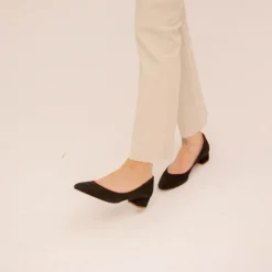 Migdal Czółenka Na Niskim Obcasie, Czarny Zamsz