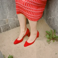 Migdal Czółenka Na Wysokim Obcasie, Czerwony Zamsz