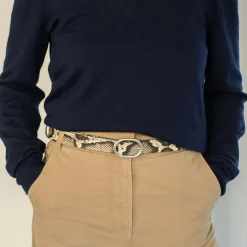 Pasek Z Owalna Klamra, Zlamana Biel Wzor Pytona