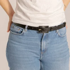 Pasek Z Powlekana Klamra, Czarny Wzor Krokodyla