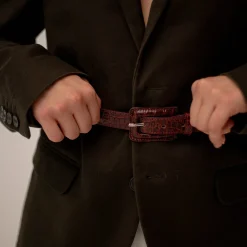 Pasek Z Powlekana Klamra, Bordowy Wzor Krokodyla