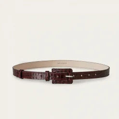 Pasek Z Powlekana Klamra, Bordowy Wzor Krokodyla